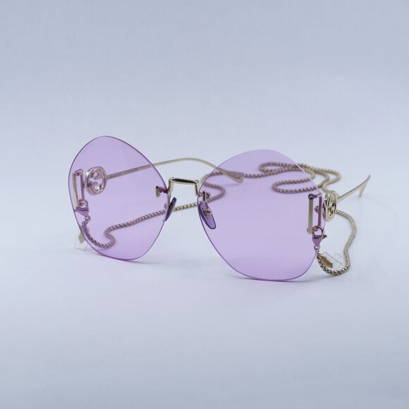 🕶️ New Gucci GG1203S 001 Sunglasses - Gold With Detachable Gold Chain Frame - Picture 3 of 12